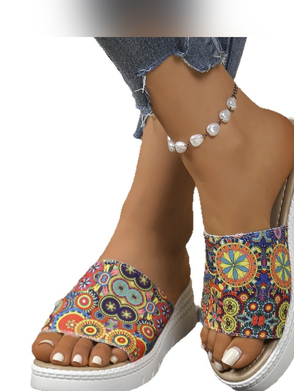 Bohemian Colorful Pattern Platform Sandals for Women - Multicolor